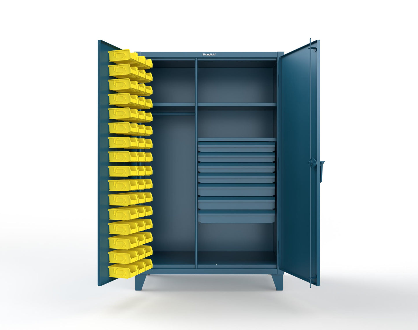 Extreme Duty 12 GA Uniform Cabinet with 48 Bins, 7 Drawers, 3 Shelves - 48 In. W x 24 In. D x 78 In. H - 46-WBD-243-7DBLD-5001