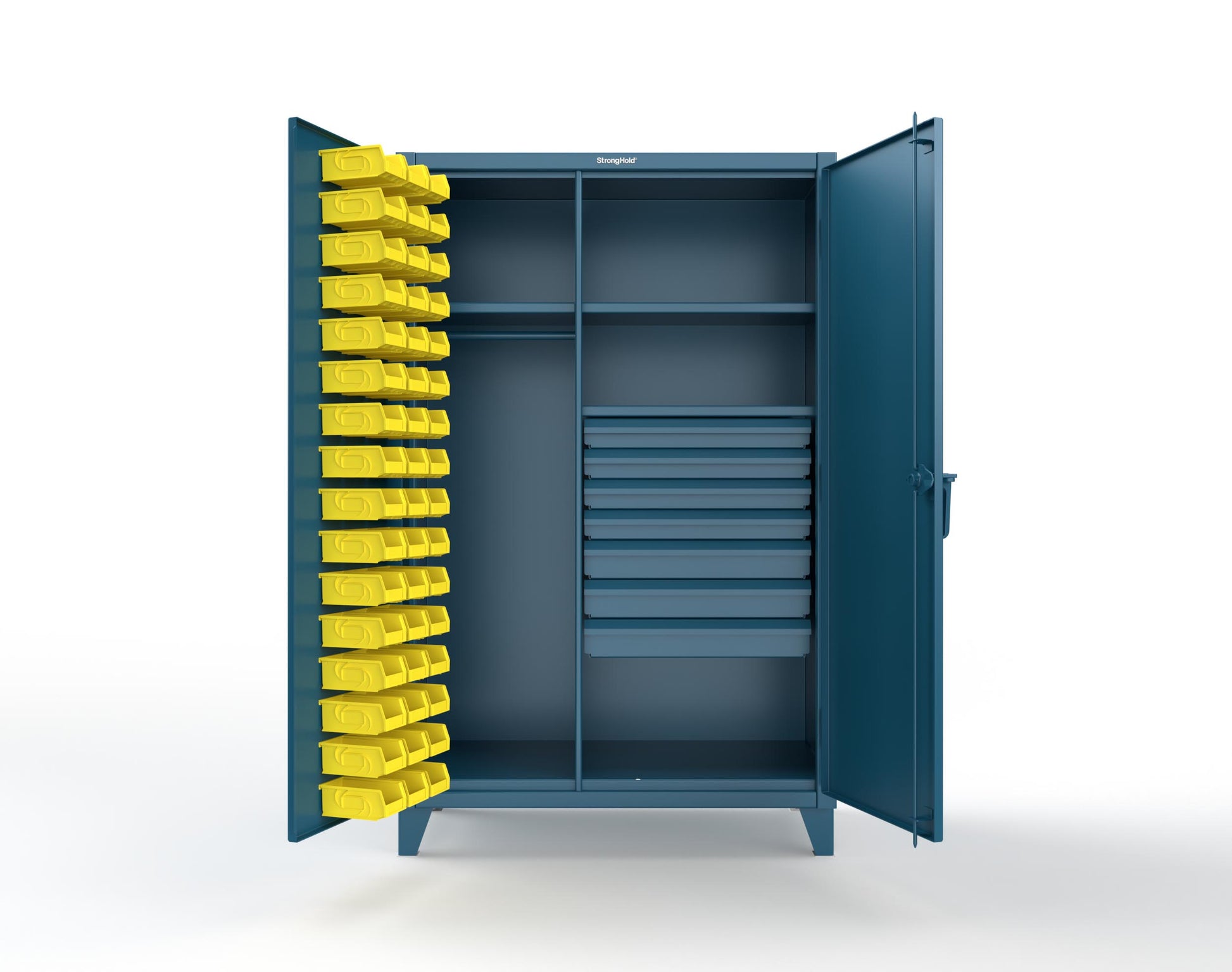 Extreme Duty 12 GA Uniform Cabinet with 48 Bins, 7 Drawers, 3 Shelves - 48 In. W x 24 In. D x 78 In. H - 46-WBD-243-7DBLD-5001