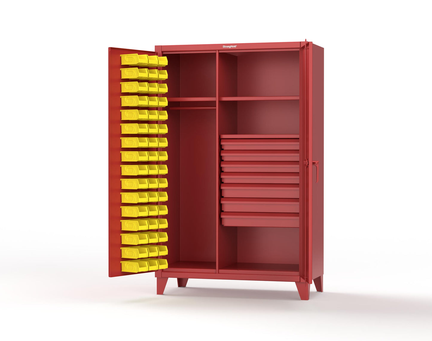 Extreme Duty 12 GA Uniform Cabinet with 48 Bins, 7 Drawers, 3 Shelves - 48 In. W x 24 In. D x 78 In. H - 46-WBD-243-7DBLD-3001