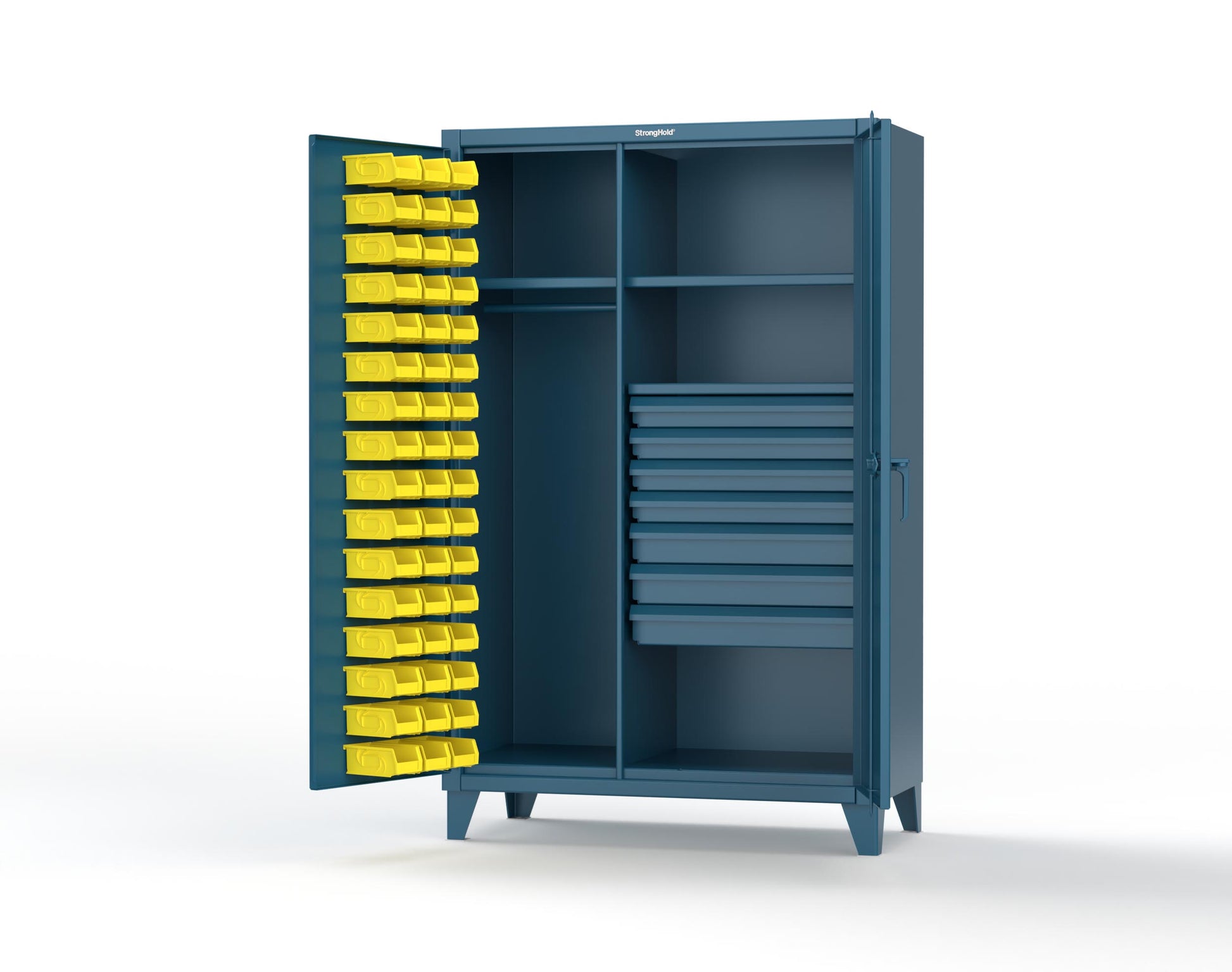 Extreme Duty 12 GA Uniform Cabinet with 48 Bins, 7 Drawers, 3 Shelves - 48 In. W x 24 In. D x 78 In. H - 46-WBD-243-7DBLD-5001