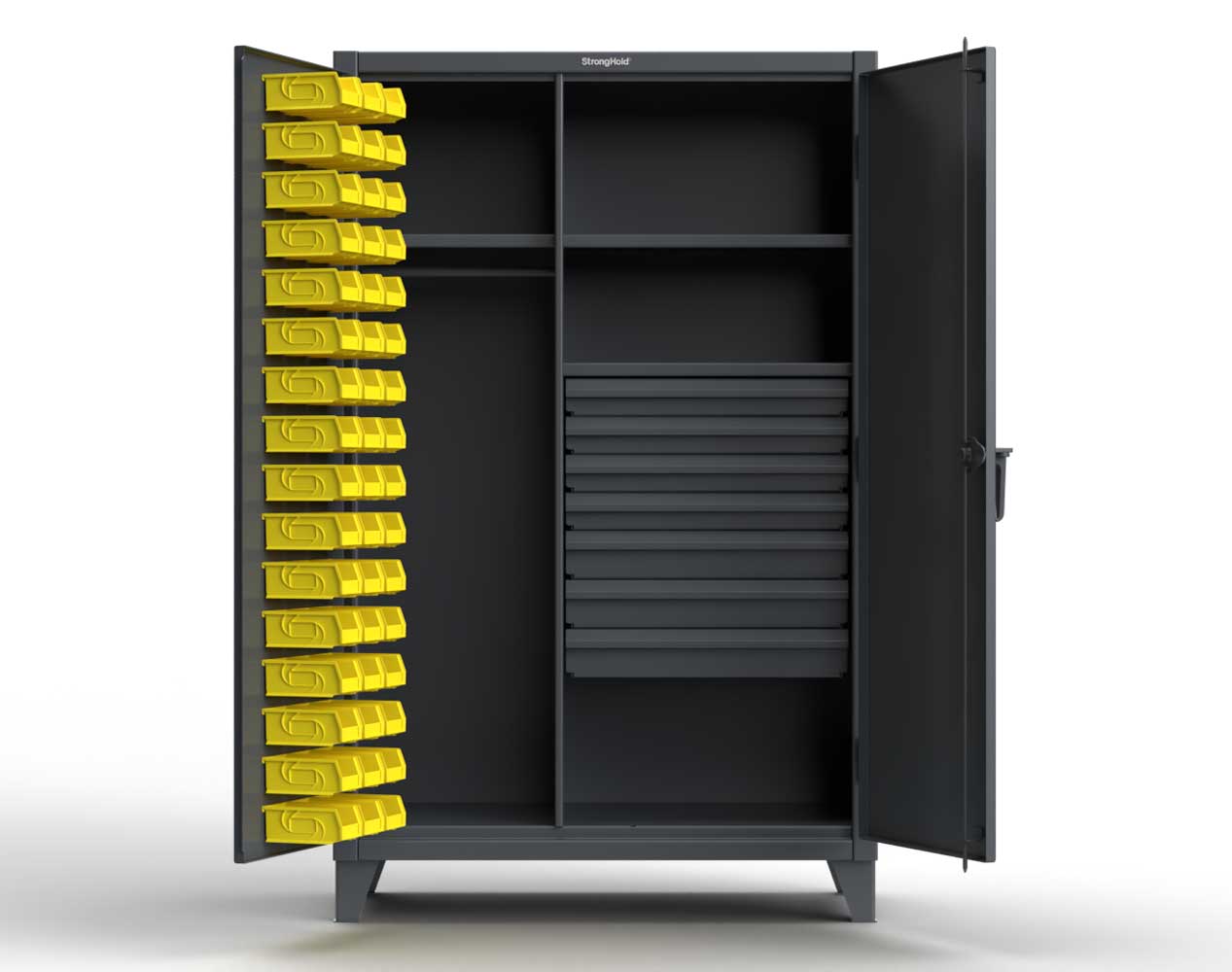Extreme Duty 12 GA Uniform Cabinet with 48 Bins, 7 Drawers, 3 Shelves - 48 In. W x 24 In. D x 78 In. H