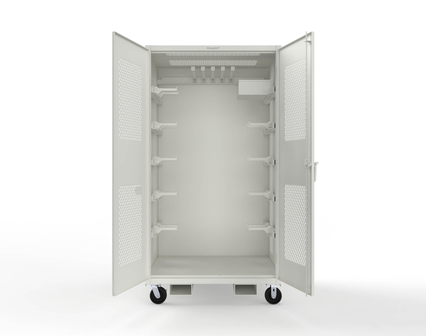 Extreme Duty 12 GA Mobile Rigging Cabinet with Ventilated Doors with Short & Long Hangers – 48 in. W x 36 in. D x 92 in. H - 47-VBS-360-23H-FLP-CA-9003
