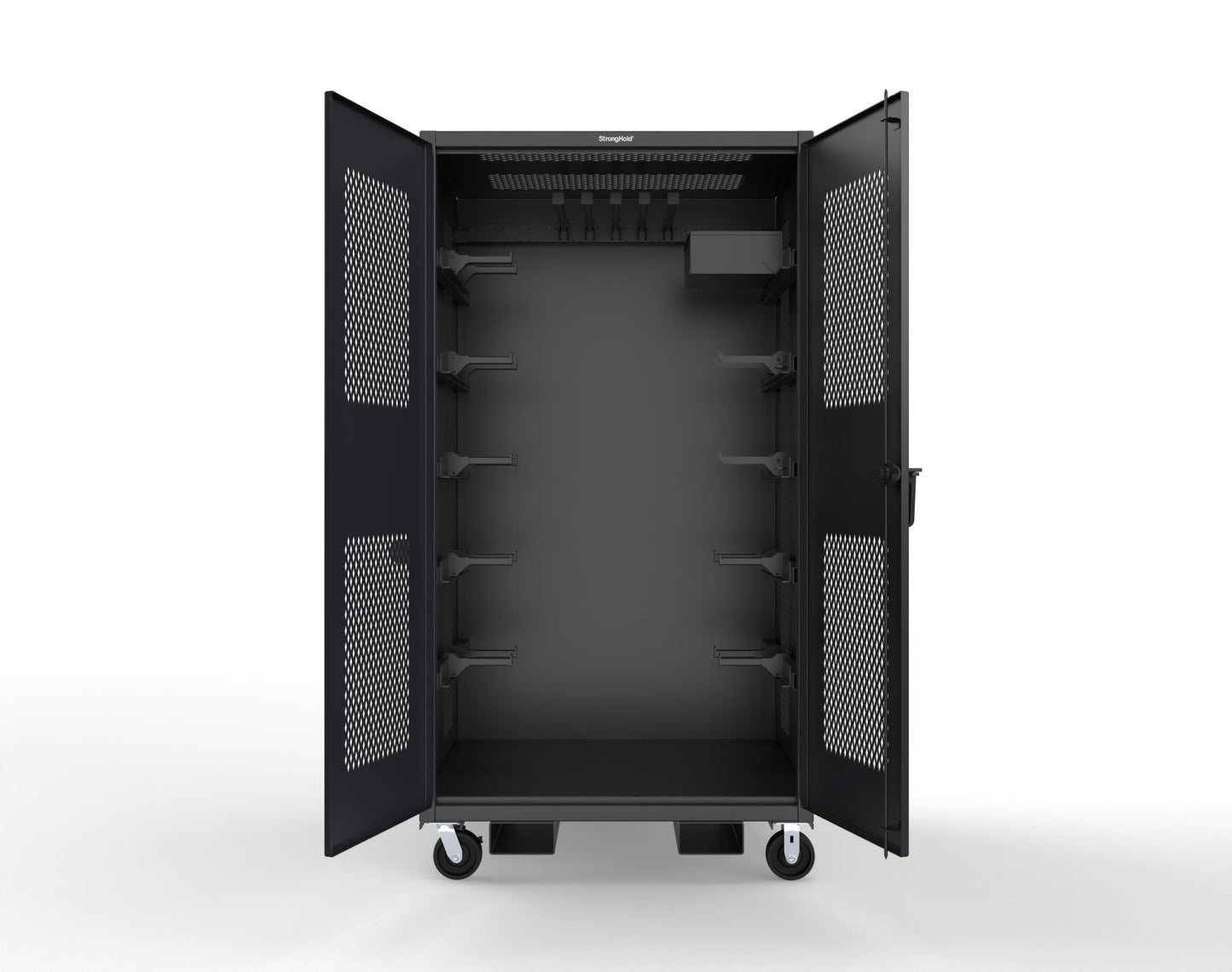 Extreme Duty 12 GA Mobile Rigging Cabinet with Ventilated Doors with Short & Long Hangers – 48 in. W x 36 in. D x 92 in. H - 47-VBS-360-23H-FLP-CA-9005