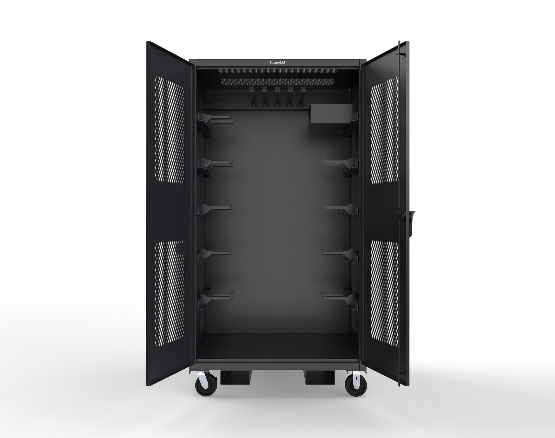 Extreme Duty 12 GA Mobile Rigging Cabinet with Ventilated Doors with Short & Long Hangers – 48 in. W x 36 in. D x 92 in. H - 47-VBS-360-23H-FLP-CA-9005