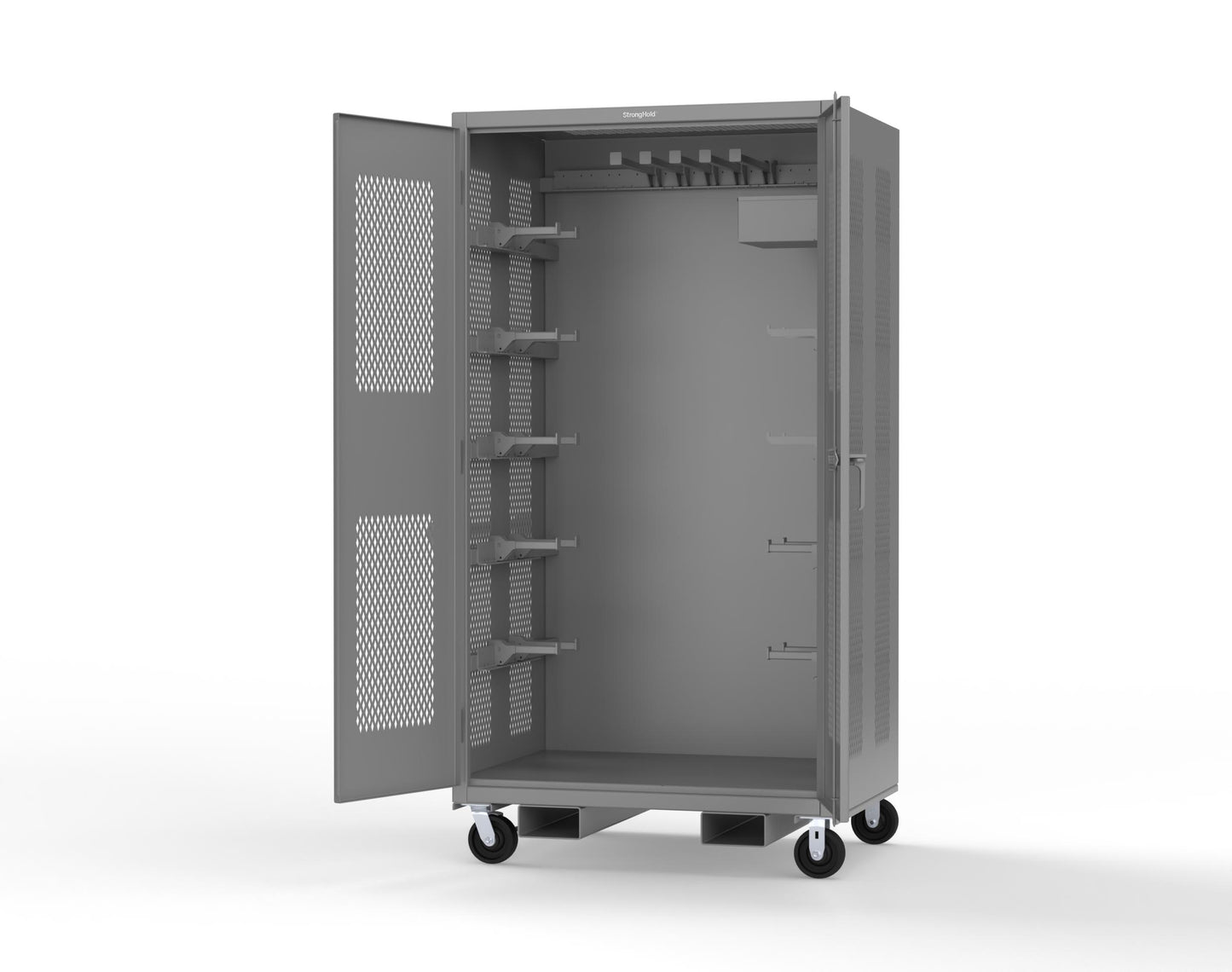 Extreme Duty 12 GA Mobile Rigging Cabinet with Ventilated Doors with Short & Long Hangers – 48 in. W x 36 in. D x 92 in. H - 47-VBS-360-23H-FLP-CA-7037