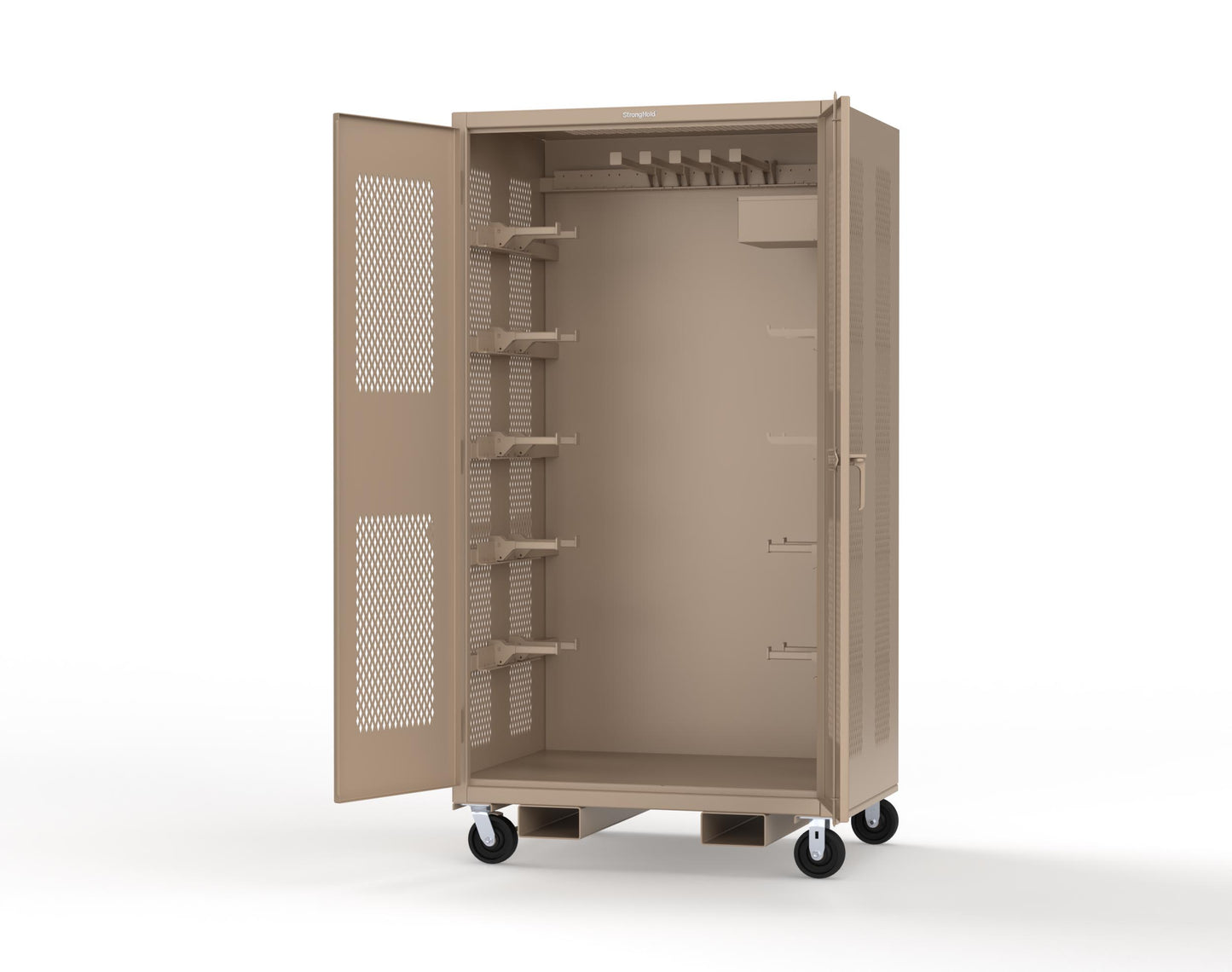 Extreme Duty 12 GA Mobile Rigging Cabinet with Ventilated Doors with Short & Long Hangers – 48 in. W x 36 in. D x 92 in. H - 47-VBS-360-23H-FLP-CA-1019