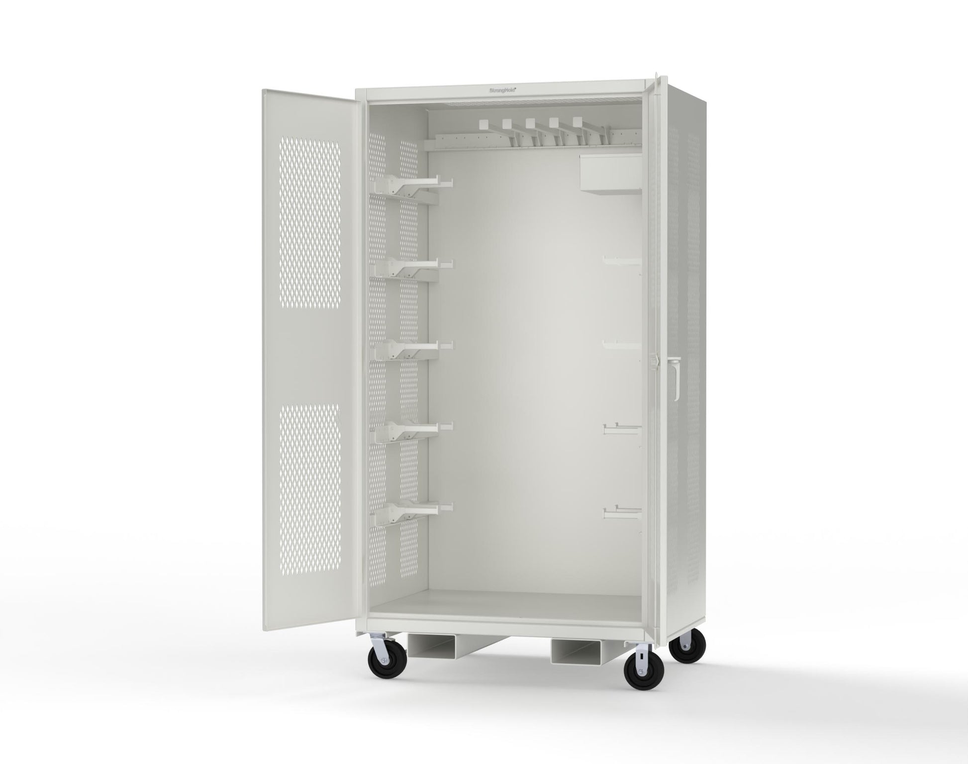 Extreme Duty 12 GA Mobile Rigging Cabinet with Ventilated Doors with Short & Long Hangers – 48 in. W x 36 in. D x 92 in. H - 47-VBS-360-23H-FLP-CA-9003