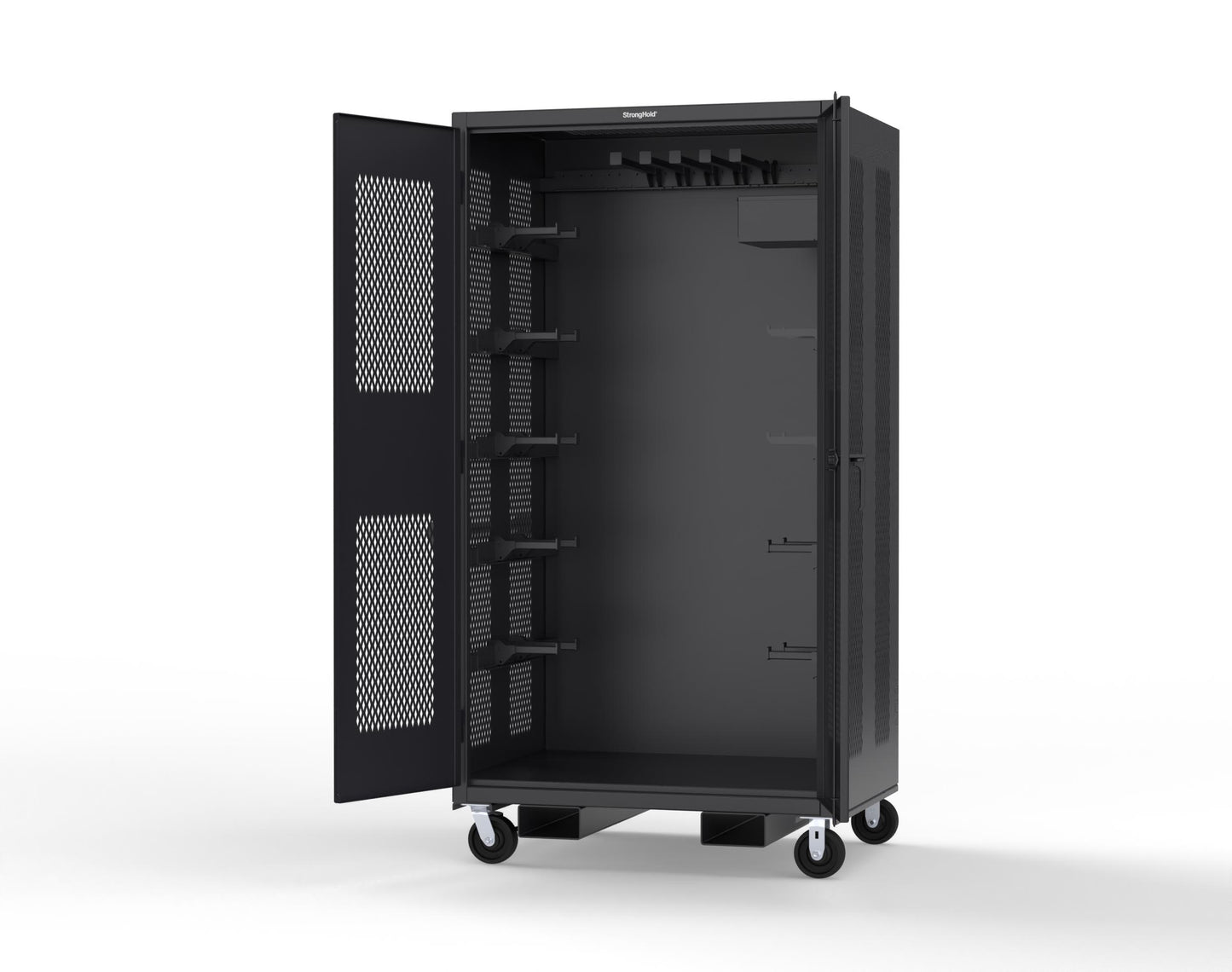 Extreme Duty 12 GA Mobile Rigging Cabinet with Ventilated Doors with Short & Long Hangers – 48 in. W x 36 in. D x 92 in. H - 47-VBS-360-23H-FLP-CA-9005