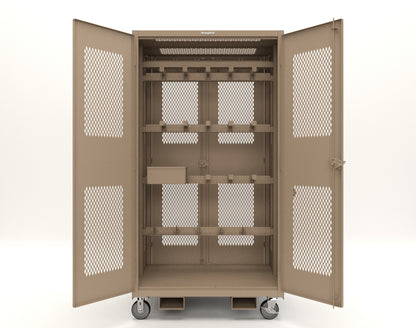 Extreme Duty 12 GA Mobile Rigging Cabinet with Ventilated Doors with Short & Long Hangers – 48 in. W x 36 in. D x 92 in. H - 47-VBS-360-24H-DBS-FLP-CA-1019