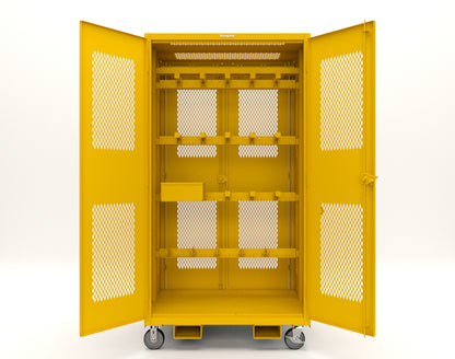 Extreme Duty 12 GA Mobile Rigging Cabinet with Ventilated Doors with Short & Long Hangers – 48 in. W x 36 in. D x 92 in. H - 47-VBS-360-24H-DBS-FLP-CA-1021