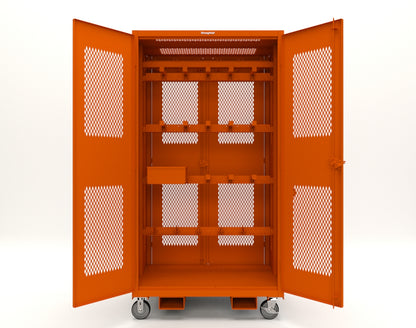 Extreme Duty 12 GA Mobile Rigging Cabinet with Ventilated Doors with Short & Long Hangers – 48 in. W x 36 in. D x 92 in. H - 47-VBS-360-24H-DBS-FLP-CA-2009