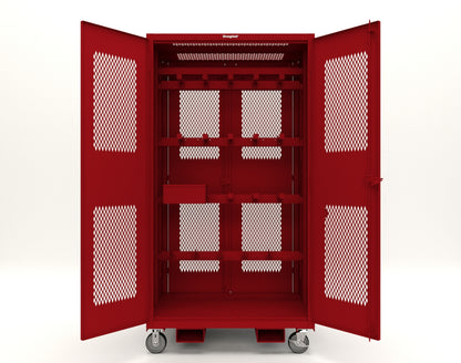 Extreme Duty 12 GA Mobile Rigging Cabinet with Ventilated Doors with Short & Long Hangers – 48 in. W x 36 in. D x 92 in. H - 47-VBS-360-24H-DBS-FLP-CA-3001