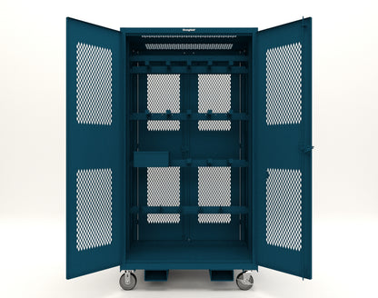 Extreme Duty 12 GA Mobile Rigging Cabinet with Ventilated Doors with Short & Long Hangers – 48 in. W x 36 in. D x 92 in. H - 47-VBS-360-24H-DBS-FLP-CA-5001