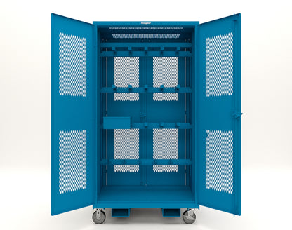 Extreme Duty 12 GA Mobile Rigging Cabinet with Ventilated Doors with Short & Long Hangers – 48 in. W x 36 in. D x 92 in. H - 47-VBS-360-24H-DBS-FLP-CA-5012