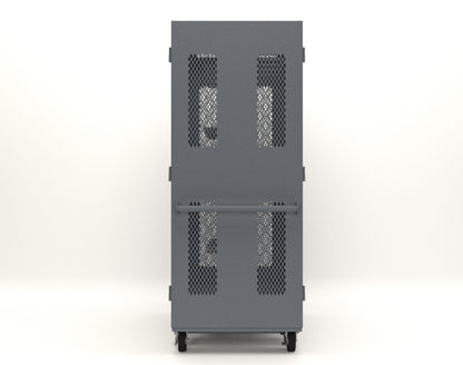 Extreme Duty 12 GA Mobile Rigging Cabinet with Ventilated Doors with Short & Long Hangers – 48 in. W x 36 in. D x 92 in. H - 47-VBS-360-24H-DBS-FLP-CA-7024