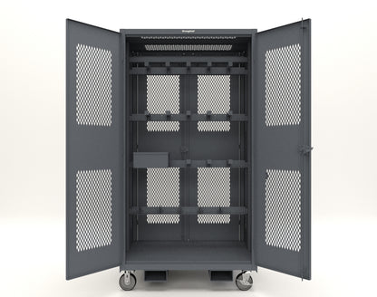 Extreme Duty 12 GA Mobile Rigging Cabinet with Ventilated Doors with Short & Long Hangers – 48 in. W x 36 in. D x 92 in. H - 47-VBS-360-24H-DBS-FLP-CA-7024