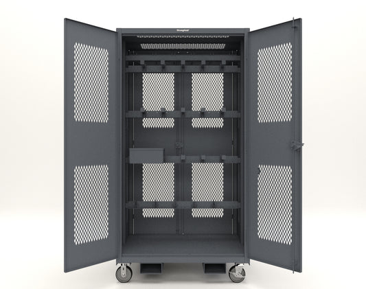 Extreme Duty 12 GA Mobile Rigging Cabinet with Ventilated Doors with Short & Long Hangers – 48 in. W x 36 in. D x 92 in. H - 47-VBS-360-24H-DBS-FLP-CA-7024