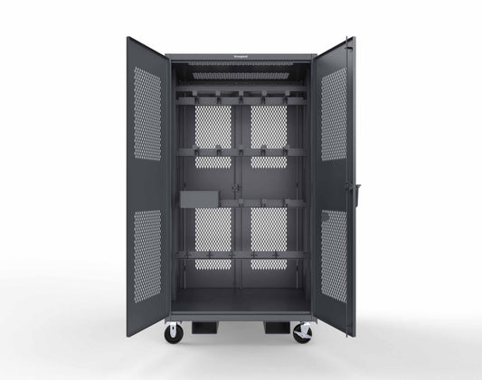 Extreme Duty 12 GA Mobile Rigging Cabinet with Ventilated Doors on Front & Back with Short & Long Hangers – 48 in. W x 36 in. D x 92 in. H - 47-VBS-360-24H-DBS-FLP-CA-7024