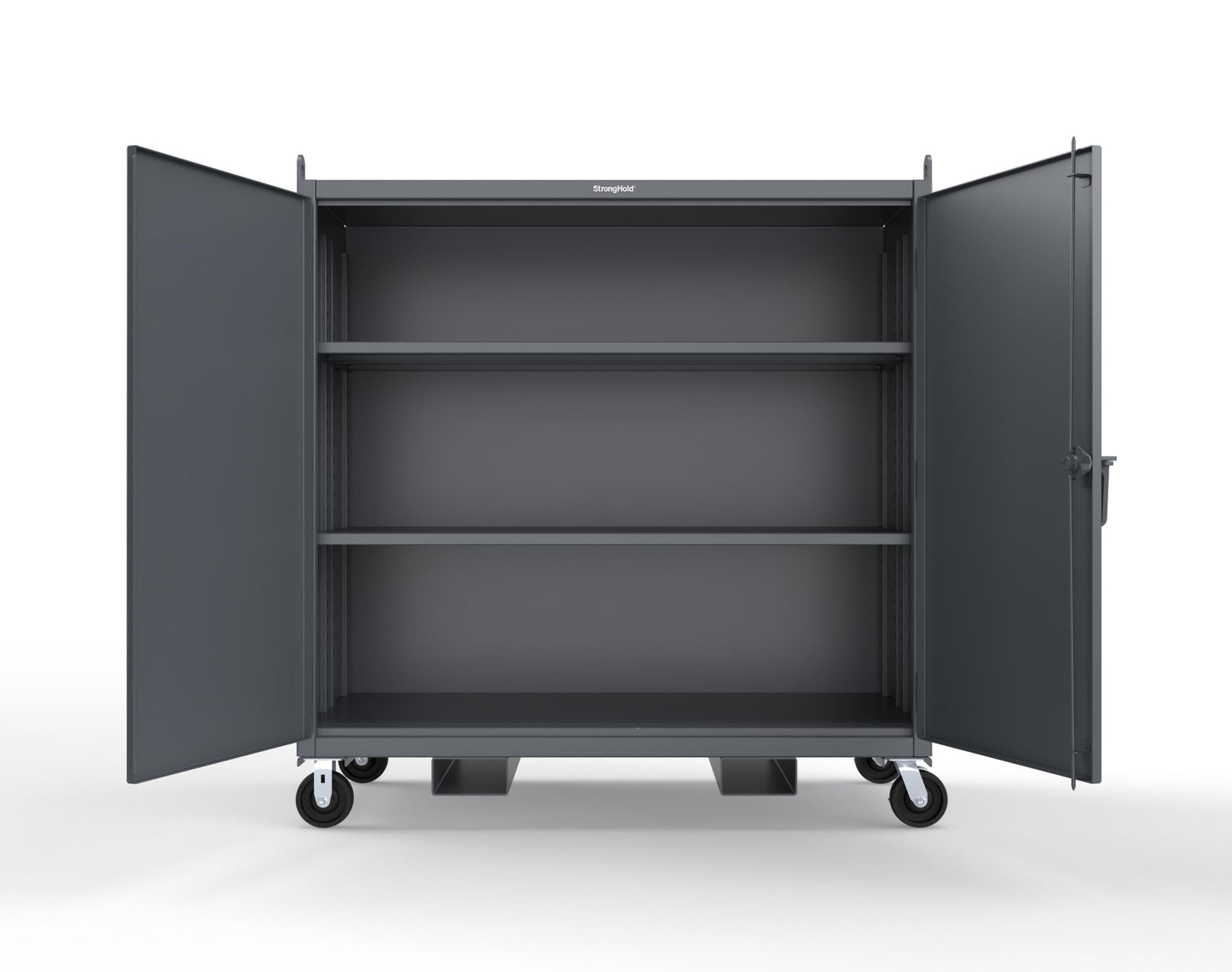 Extreme Duty 12 GA Mobile Jobsite Cabinet with 2 Shelves, Forklift Pockets, Lifting Lugs - 66 In. W x 34 In. D x 68 In. H - 5.5342-LL-CA-FLP-7024