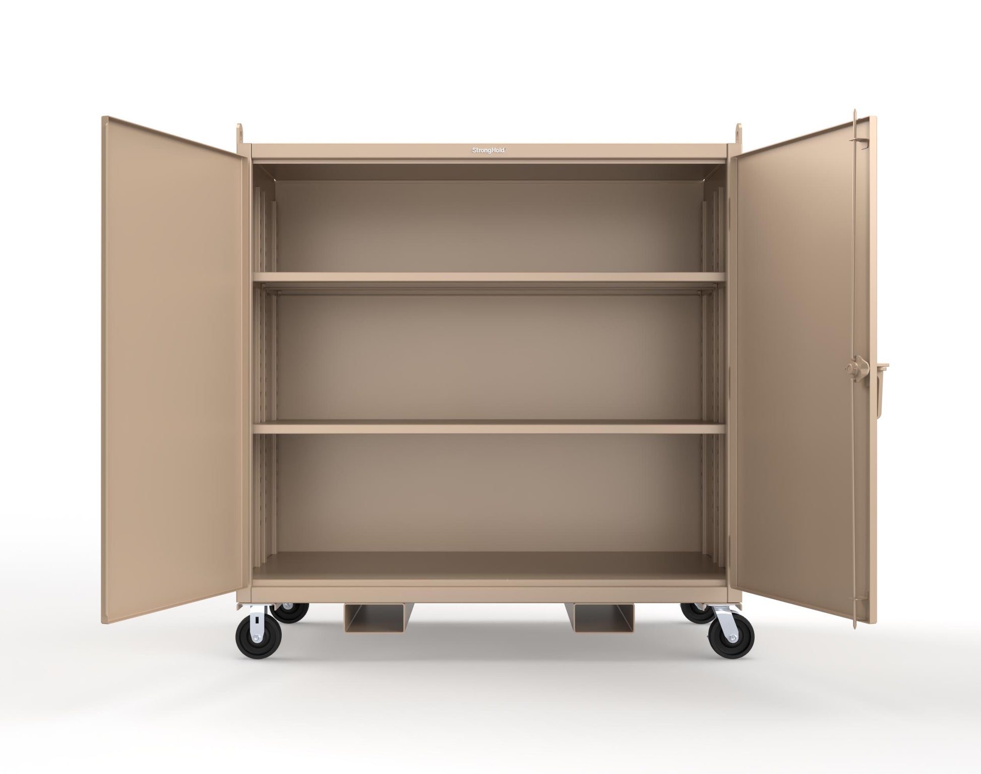 Extreme Duty 12 GA Mobile Jobsite Cabinet with 2 Shelves, Forklift Pockets, Lifting Lugs - 66 In. W x 34 In. D x 68 In. H - 5.5342-LL-CA-FLP-1019