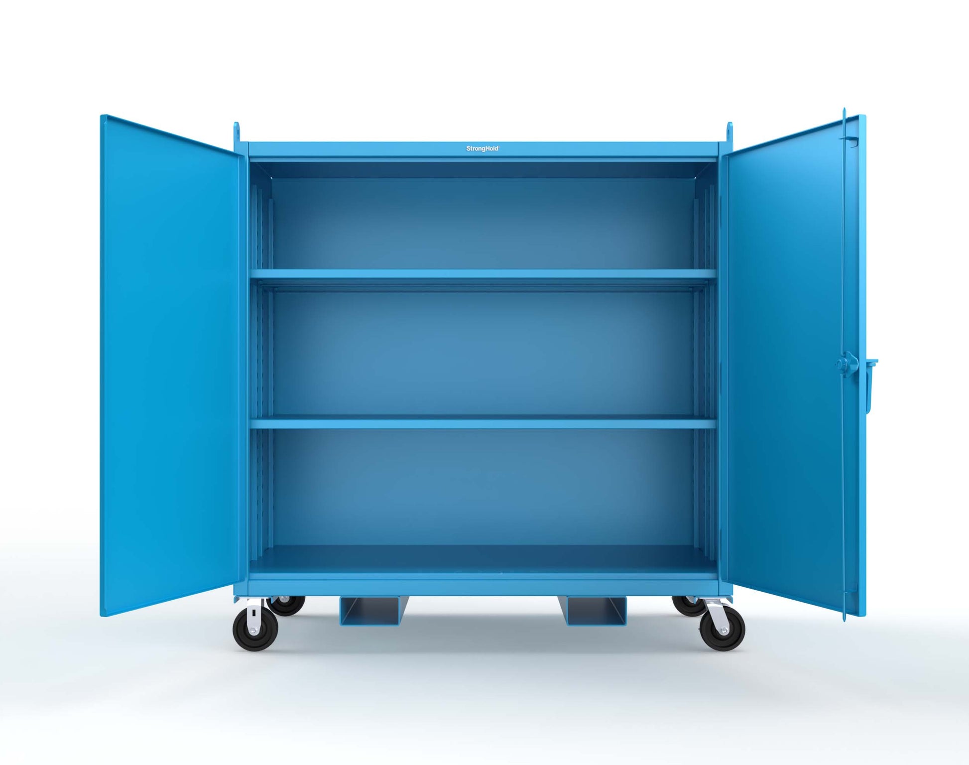Extreme Duty 12 GA Mobile Jobsite Cabinet with 2 Shelves, Forklift Pockets, Lifting Lugs - 66 In. W x 34 In. D x 68 In. H - 5.5342-LL-CA-FLP-5012