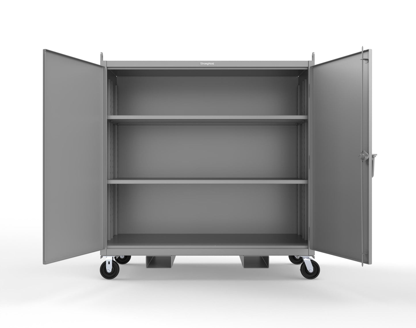 Extreme Duty 12 GA Mobile Jobsite Cabinet with 2 Shelves, Forklift Pockets, Lifting Lugs - 66 In. W x 34 In. D x 68 In. H - 5.5342-LL-CA-FLP-7037