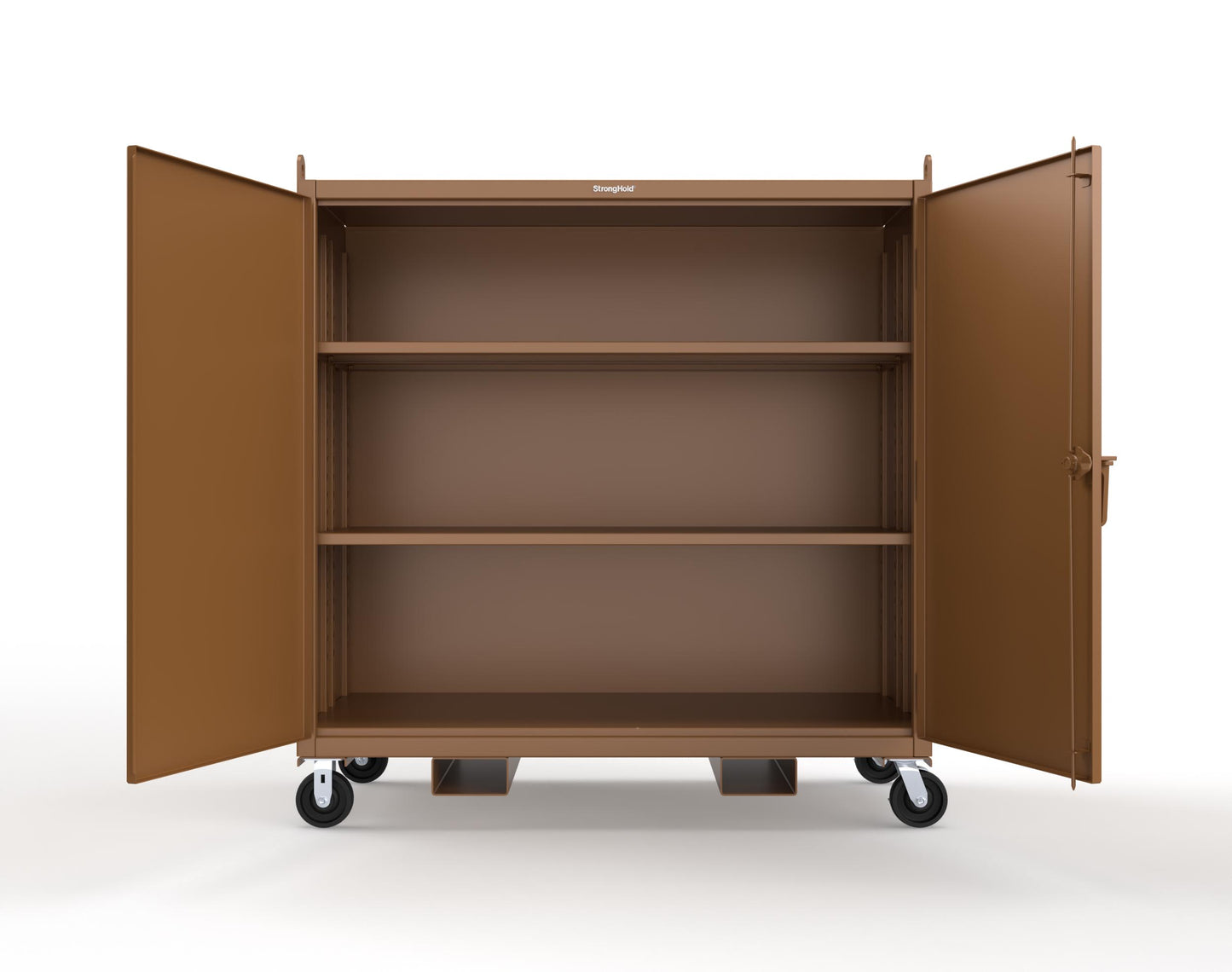 Extreme Duty 12 GA Mobile Jobsite Cabinet with 2 Shelves, Forklift Pockets, Lifting Lugs - 66 In. W x 34 In. D x 68 In. H - 5.5342-LL-CA-FLP-8008
