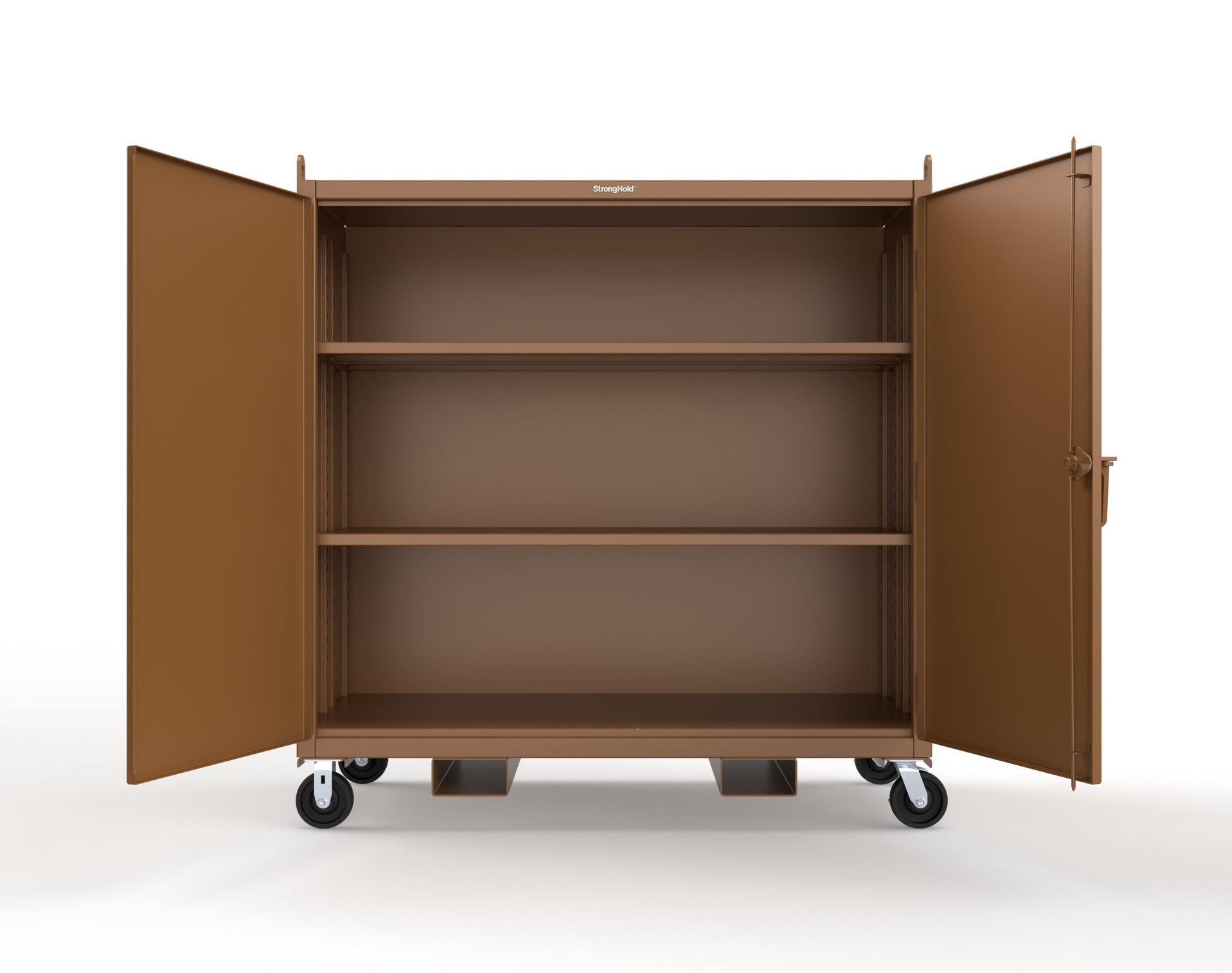 Extreme Duty 12 GA Mobile Jobsite Cabinet with 2 Shelves, Forklift Pockets, Lifting Lugs - 66 In. W x 34 In. D x 68 In. H - 5.5342-LL-CA-FLP-8008