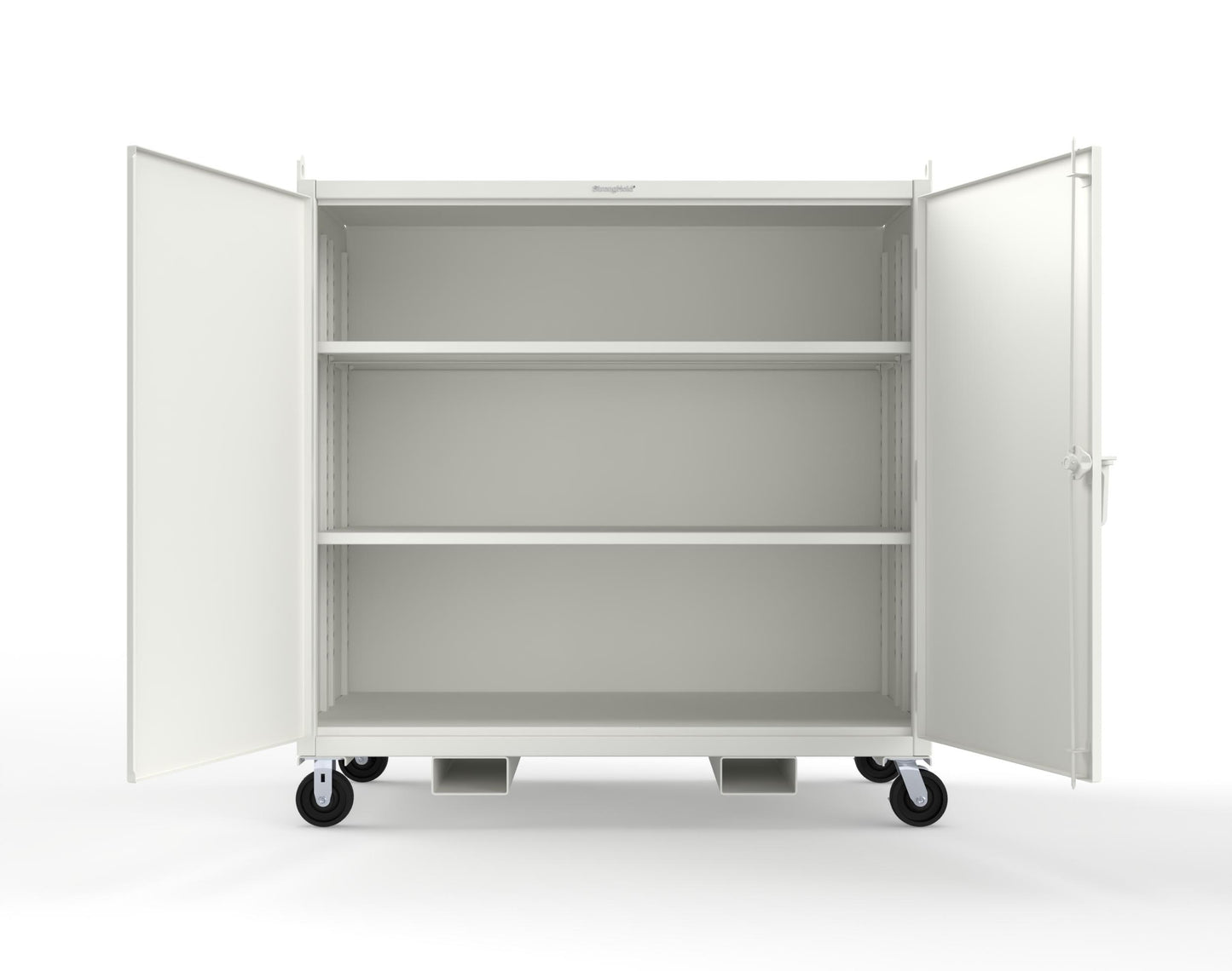 Extreme Duty 12 GA Mobile Jobsite Cabinet with 2 Shelves, Forklift Pockets, Lifting Lugs - 66 In. W x 34 In. D x 68 In. H - 5.5342-LL-CA-FLP-9003