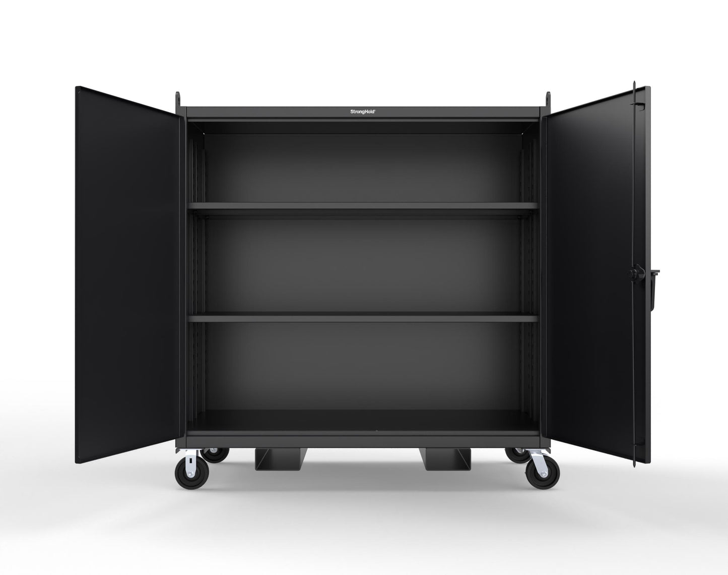 Extreme Duty 12 GA Mobile Jobsite Cabinet with 2 Shelves, Forklift Pockets, Lifting Lugs - 66 In. W x 34 In. D x 68 In. H - 5.5342-LL-CA-FLP-9005