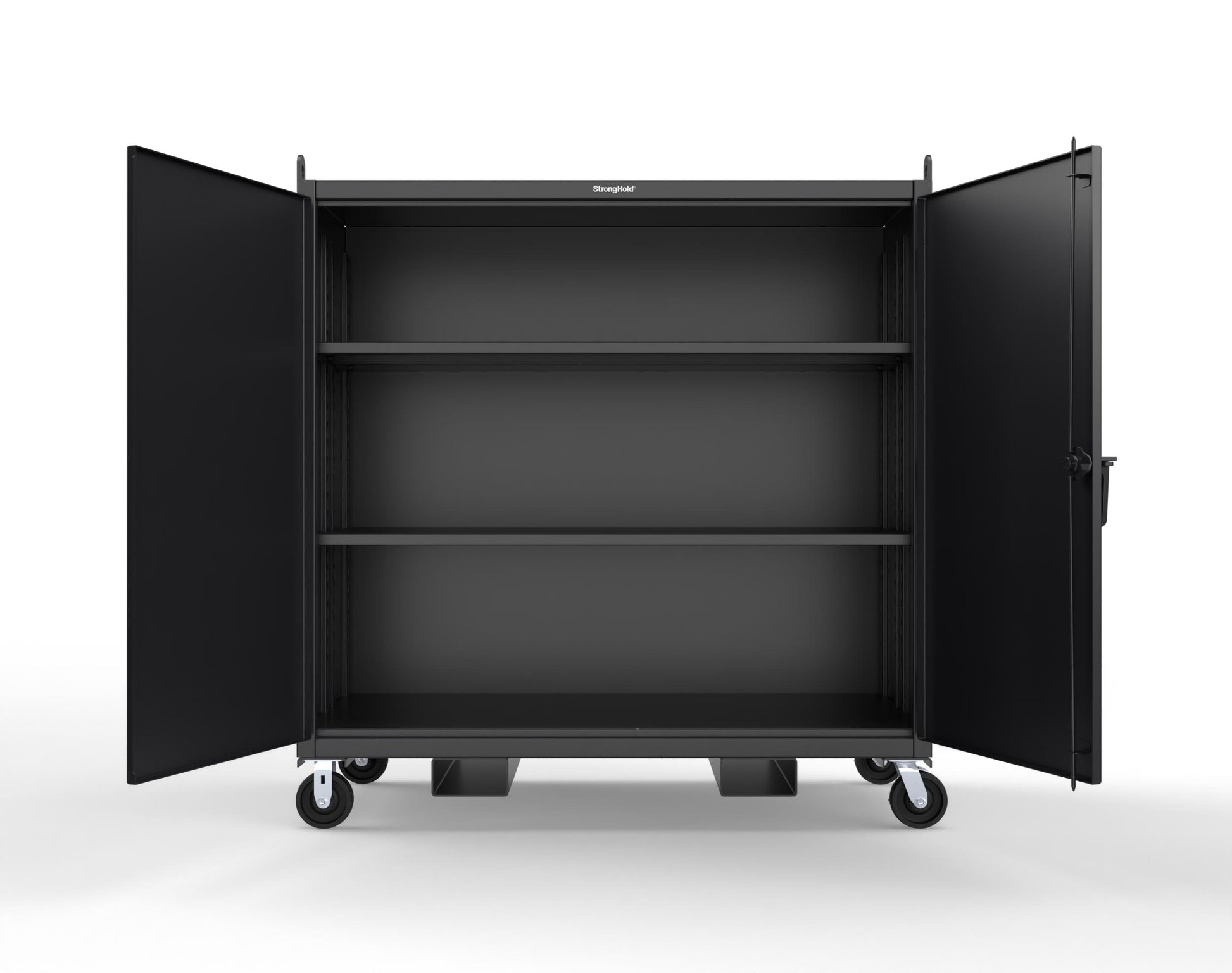 Extreme Duty 12 GA Mobile Jobsite Cabinet with 2 Shelves, Forklift Pockets, Lifting Lugs - 66 In. W x 34 In. D x 68 In. H - 5.5342-LL-CA-FLP-9005