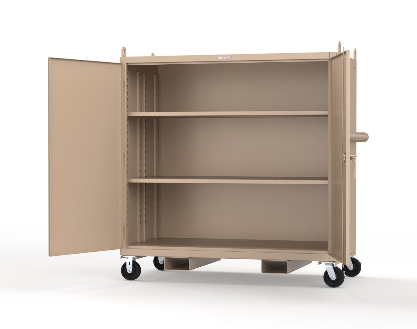 Extreme Duty 12 GA Mobile Jobsite Cabinet with 2 Shelves, Forklift Pockets, Lifting Lugs - 66 In. W x 34 In. D x 68 In. H - 5.5342-LL-CA-FLP-1019