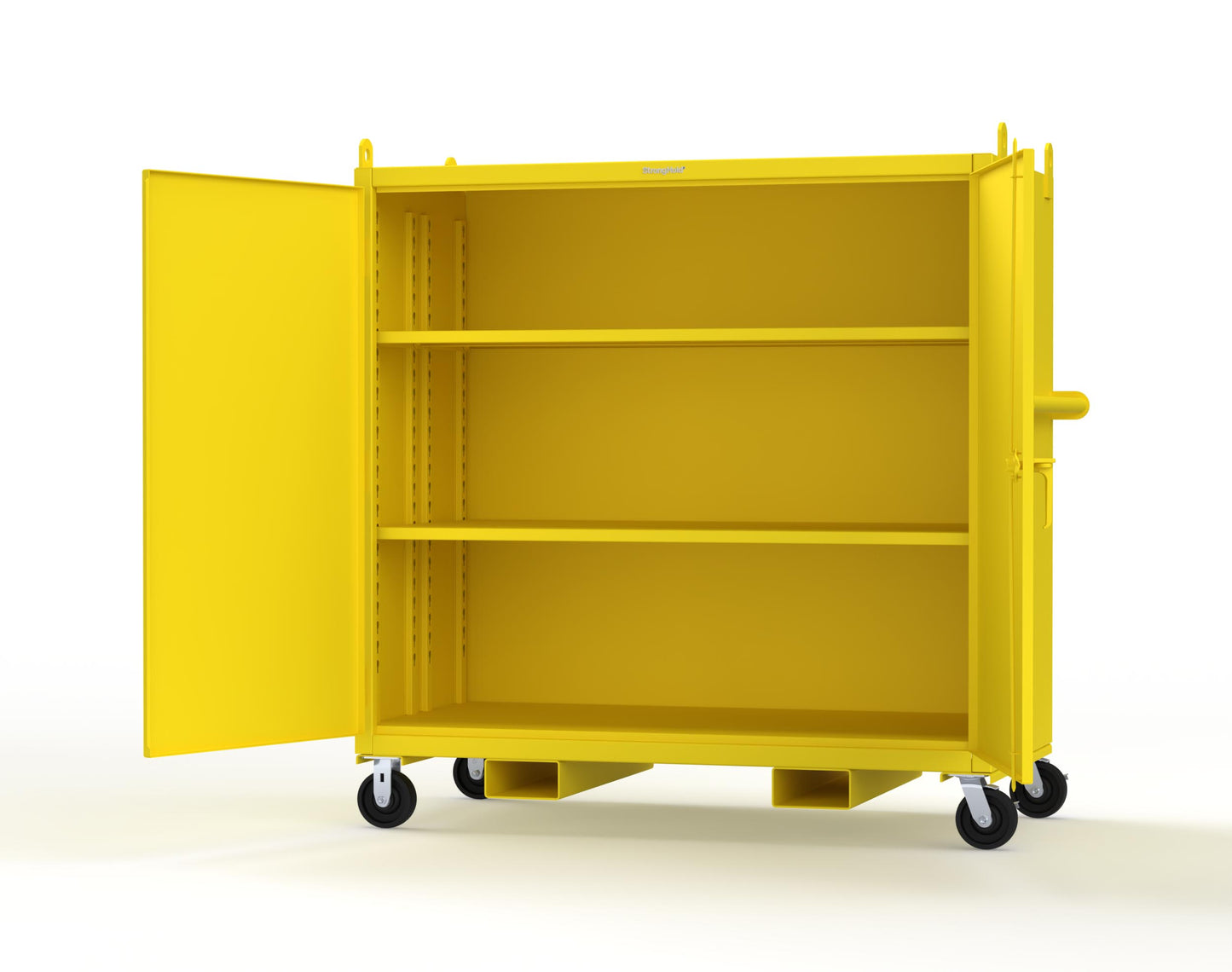Extreme Duty 12 GA Mobile Jobsite Cabinet with 2 Shelves, Forklift Pockets, Lifting Lugs - 66 In. W x 34 In. D x 68 In. H - 5.5342-LL-CA-FLP-1021