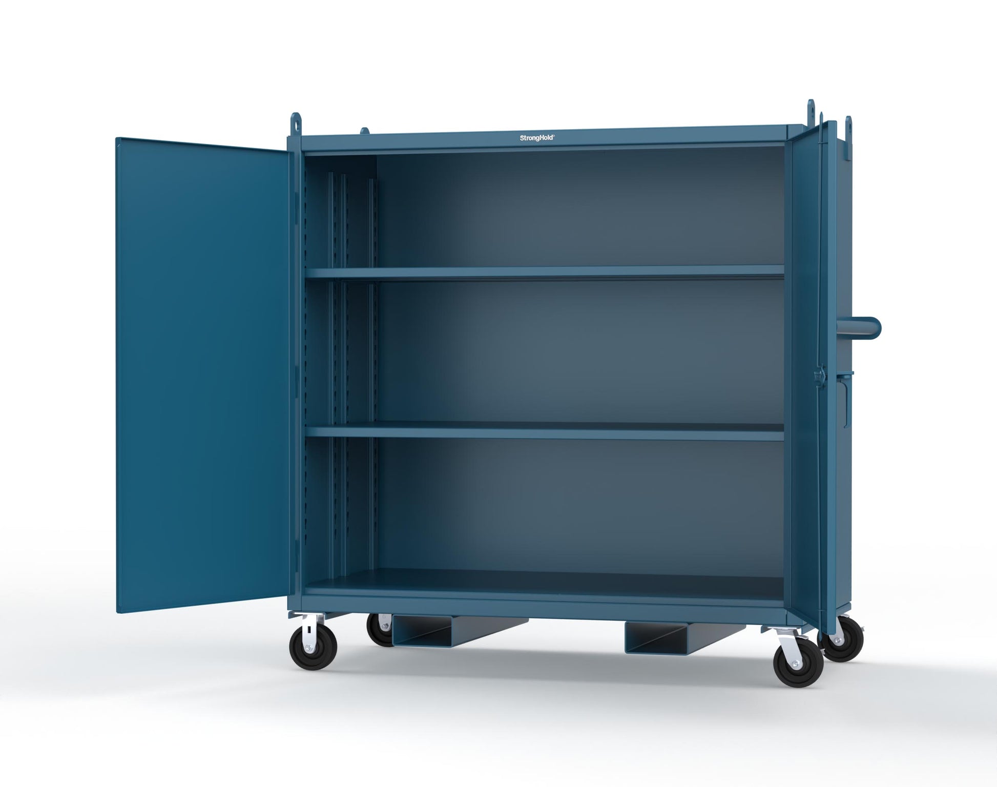 Extreme Duty 12 GA Mobile Jobsite Cabinet with 2 Shelves, Forklift Pockets, Lifting Lugs - 66 In. W x 34 In. D x 68 In. H - 5.5342-LL-CA-FLP-5001