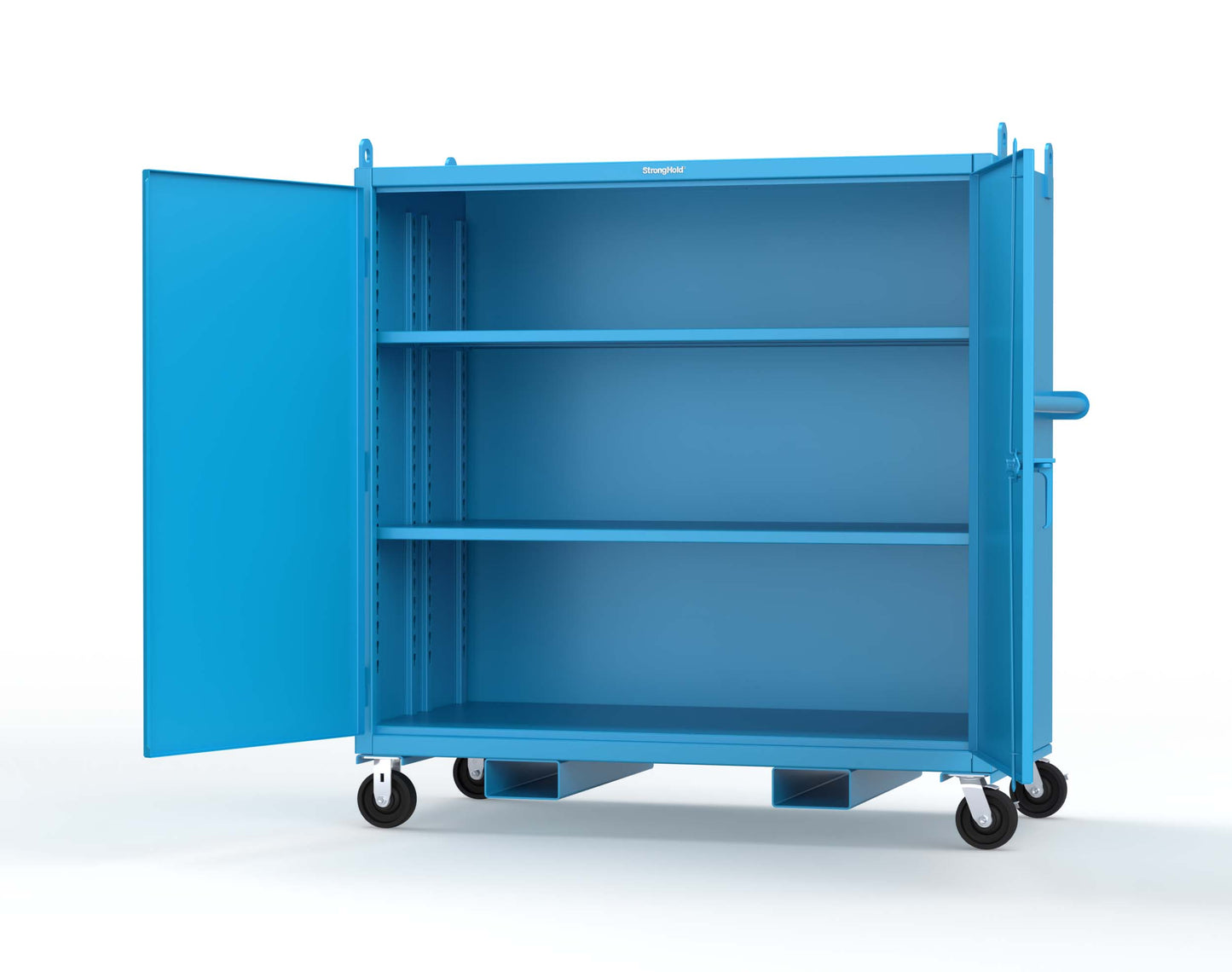 Extreme Duty 12 GA Mobile Jobsite Cabinet with 2 Shelves, Forklift Pockets, Lifting Lugs - 66 In. W x 34 In. D x 68 In. H - 5.5342-LL-CA-FLP-5012