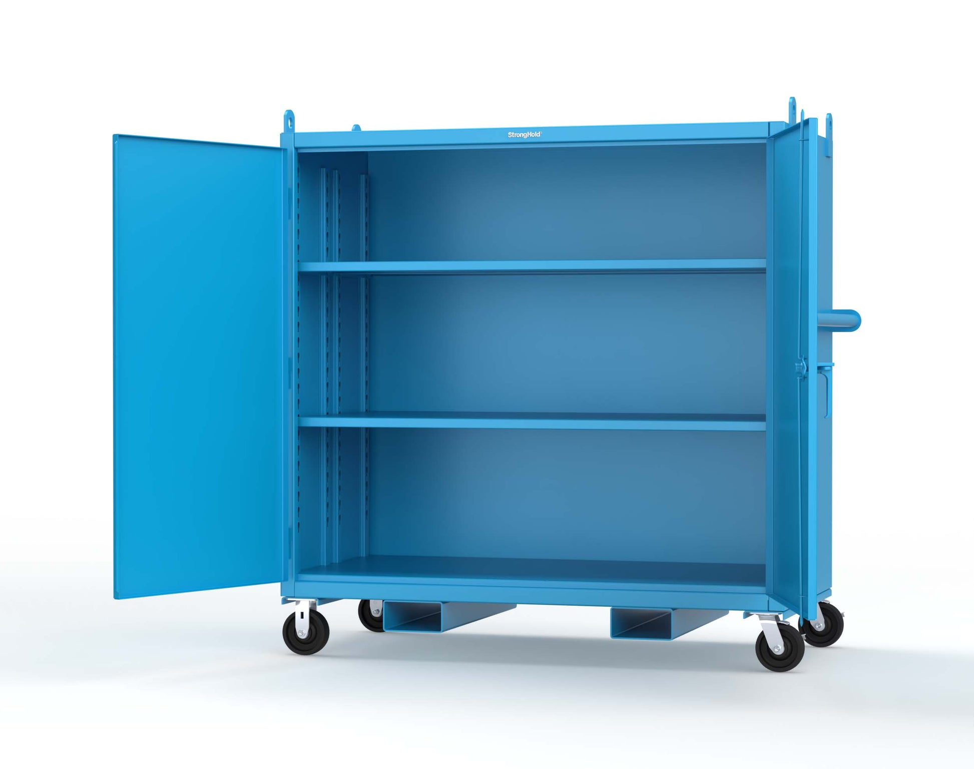 Extreme Duty 12 GA Mobile Jobsite Cabinet with 2 Shelves, Forklift Pockets, Lifting Lugs - 66 In. W x 34 In. D x 68 In. H - 5.5342-LL-CA-FLP-5012
