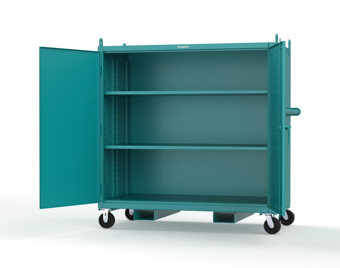 Extreme Duty 12 GA Mobile Jobsite Cabinet with 2 Shelves, Forklift Pockets, Lifting Lugs - 66 In. W x 34 In. D x 68 In. H - 5.5342-LL-CA-FLP-5021