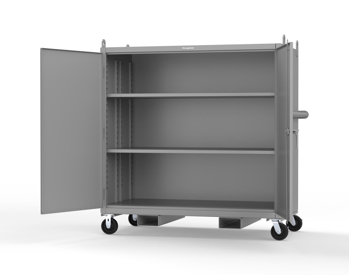 Extreme Duty 12 GA Mobile Jobsite Cabinet with 2 Shelves, Forklift Pockets, Lifting Lugs - 66 In. W x 34 In. D x 68 In. H - 5.5342-LL-CA-FLP-7037