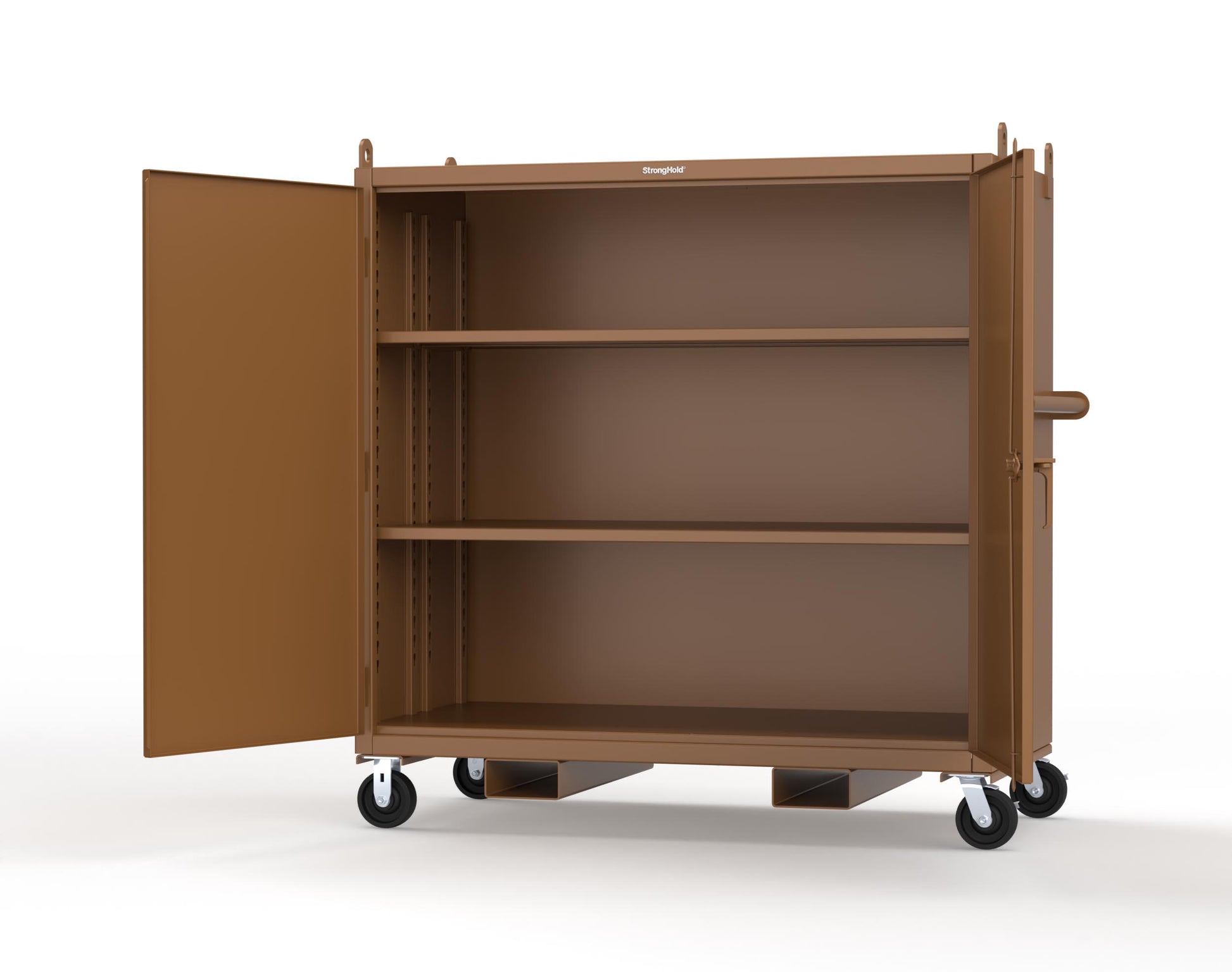 Extreme Duty 12 GA Mobile Jobsite Cabinet with 2 Shelves, Forklift Pockets, Lifting Lugs - 66 In. W x 34 In. D x 68 In. H - 5.5342-LL-CA-FLP-8008