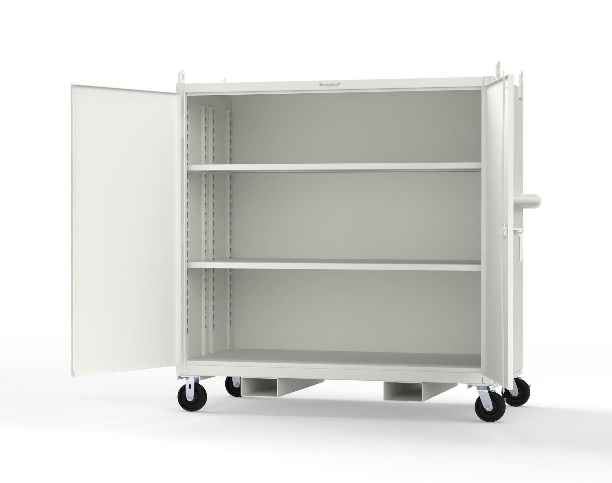Extreme Duty 12 GA Mobile Jobsite Cabinet with 2 Shelves, Forklift Pockets, Lifting Lugs - 66 In. W x 34 In. D x 68 In. H - 5.5342-LL-CA-FLP-9003