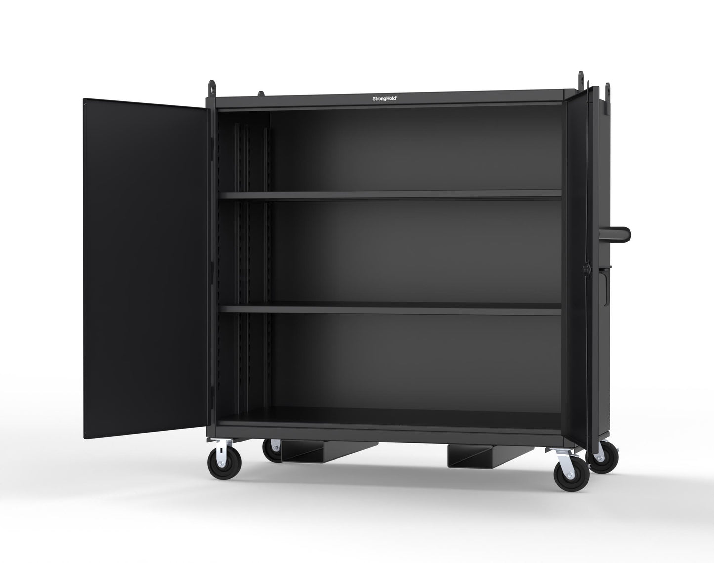 Extreme Duty 12 GA Mobile Jobsite Cabinet with 2 Shelves, Forklift Pockets, Lifting Lugs - 66 In. W x 34 In. D x 68 In. H - 5.5342-LL-CA-FLP-9005