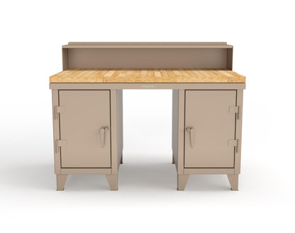 Extreme Duty 12 GA Shop Desk with 1 3/4 in. Maple Top, 4 Drawers, Riser Shelf - 60 In. W x 36 In. D x 48 In. H - 53.1-WS-360-4DB-MT-1019