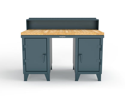 Extreme Duty 12 GA Shop Desk with 1 3/4 in. Maple Top, 4 Drawers, Riser Shelf - 60 In. W x 36 In. D x 48 In. H - 53.1-WS-360-4DB-MT-5001