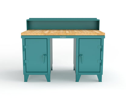 Extreme Duty 12 GA Shop Desk with 1 3/4 in. Maple Top, 4 Drawers, Riser Shelf - 60 In. W x 36 In. D x 48 In. H - 53.1-WS-360-4DB-MT-5021