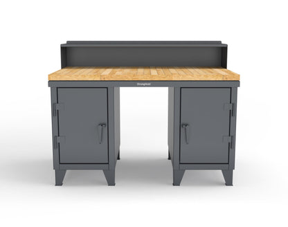 Extreme Duty 12 GA Shop Desk with 1 3/4 in. Maple Top, 4 Drawers, Riser Shelf - 60 In. W x 36 In. D x 48 In. H - 53.1-WS-360-4DB-MT-7024