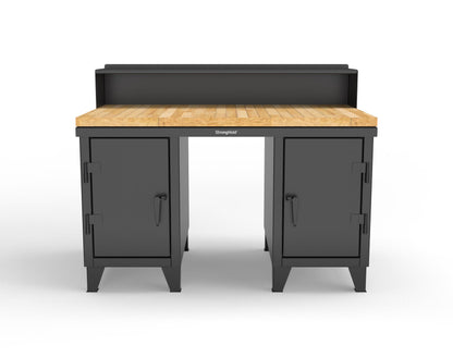 Extreme Duty 12 GA Shop Desk with 1 3/4 in. Maple Top, 4 Drawers, Riser Shelf - 60 In. W x 36 In. D x 48 In. H - 53.1-WS-360-4DB-MT-9005