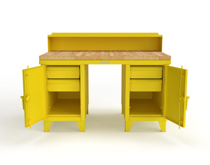 Extreme Duty 12 GA Shop Desk with 1 3/4 in. Maple Top, 4 Drawers, Riser Shelf - 60 In. W x 36 In. D x 48 In. H - 53.1-WS-360-4DB-MT-1021