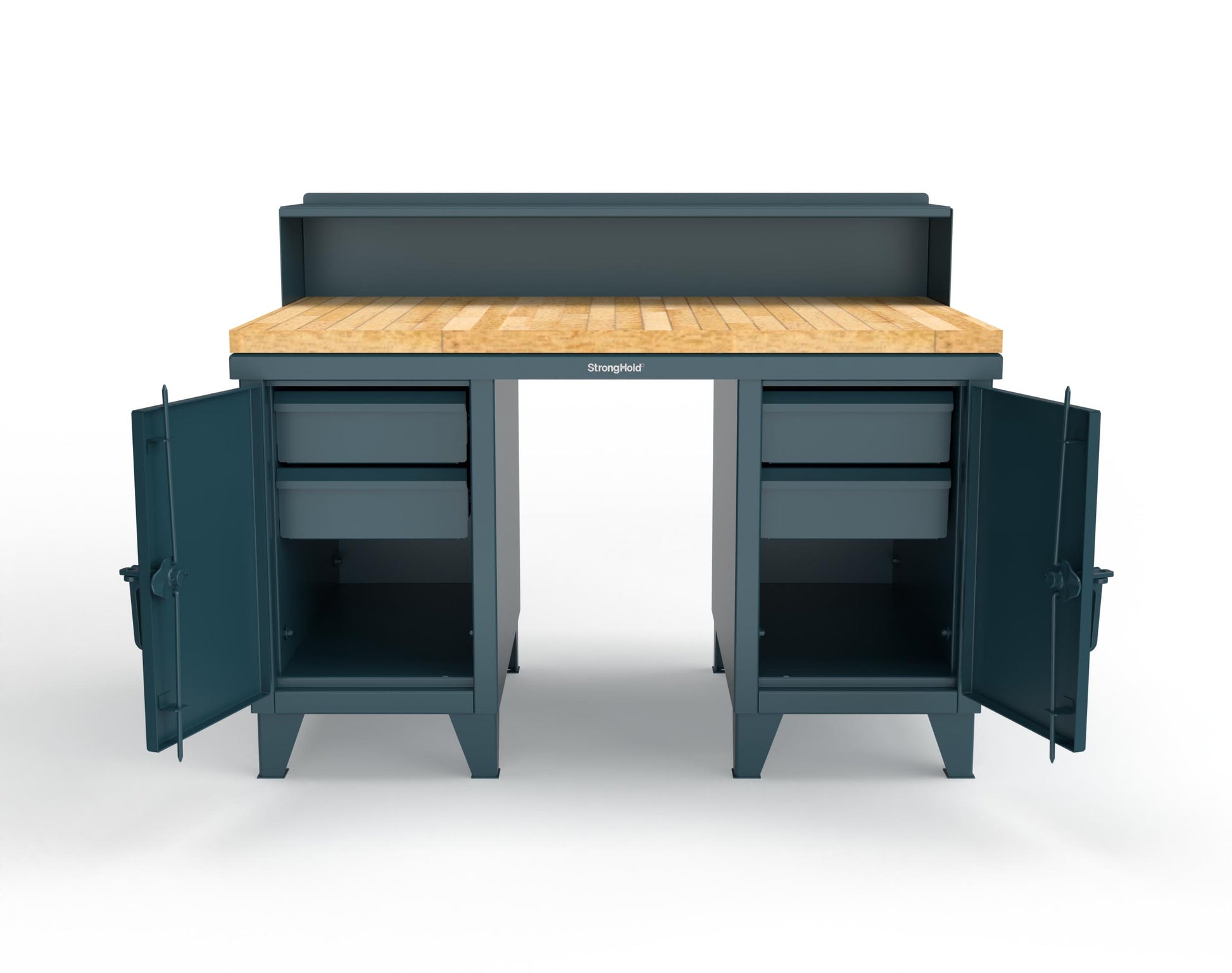 Extreme Duty 12 GA Shop Desk with 1 3/4 in. Maple Top, 4 Drawers, Riser Shelf - 60 In. W x 36 In. D x 48 In. H - 53.1-WS-360-4DB-MT-5001
