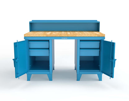 Extreme Duty 12 GA Shop Desk with 1 3/4 in. Maple Top, 4 Drawers, Riser Shelf - 60 In. W x 36 In. D x 48 In. H - 53.1-WS-360-4DB-MT-5012