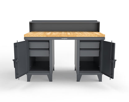 Extreme Duty 12 GA Shop Desk with 1 3/4 in. Maple Top, 4 Drawers, Riser Shelf - 60 In. W x 36 In. D x 48 In. H - 53.1-WS-360-4DB-MT-7024